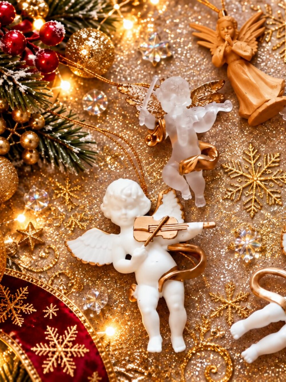 ⚡FINAL SALE⚡Nice Set of 6 Beautiful Cherub Angel Vintage Christmas Ornaments - Picture 1 of 9